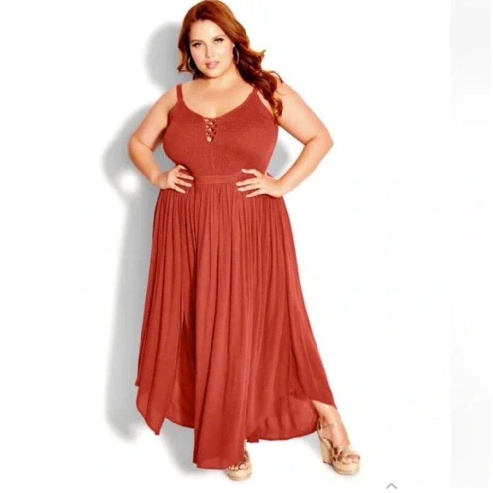 City Chic Belize Sleeveless Maxi Dress Bronze Plus Size 14 NWT